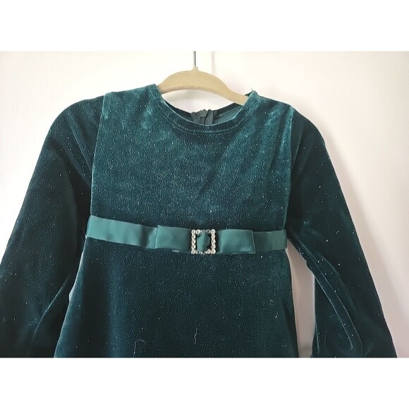 Bonnie Baby Green Velour Christmas Dress With White Faux Fur Size 24 Months - Picture 6 of 10